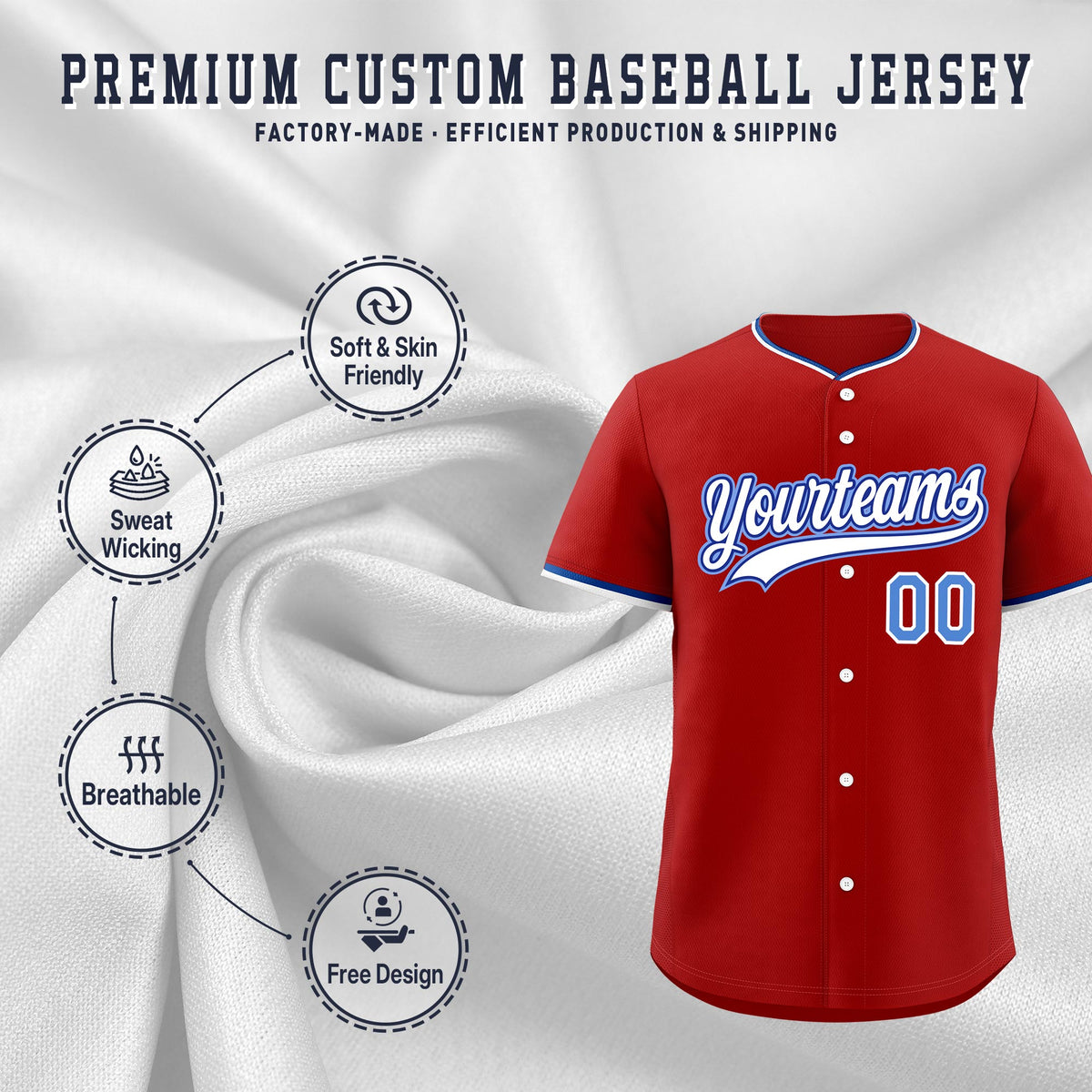 Custom Red White Royal Classic Style Stitched Sports Uniform For Men Women Youth Personalized Lightweight Baseball Jersey| KXKSHOP