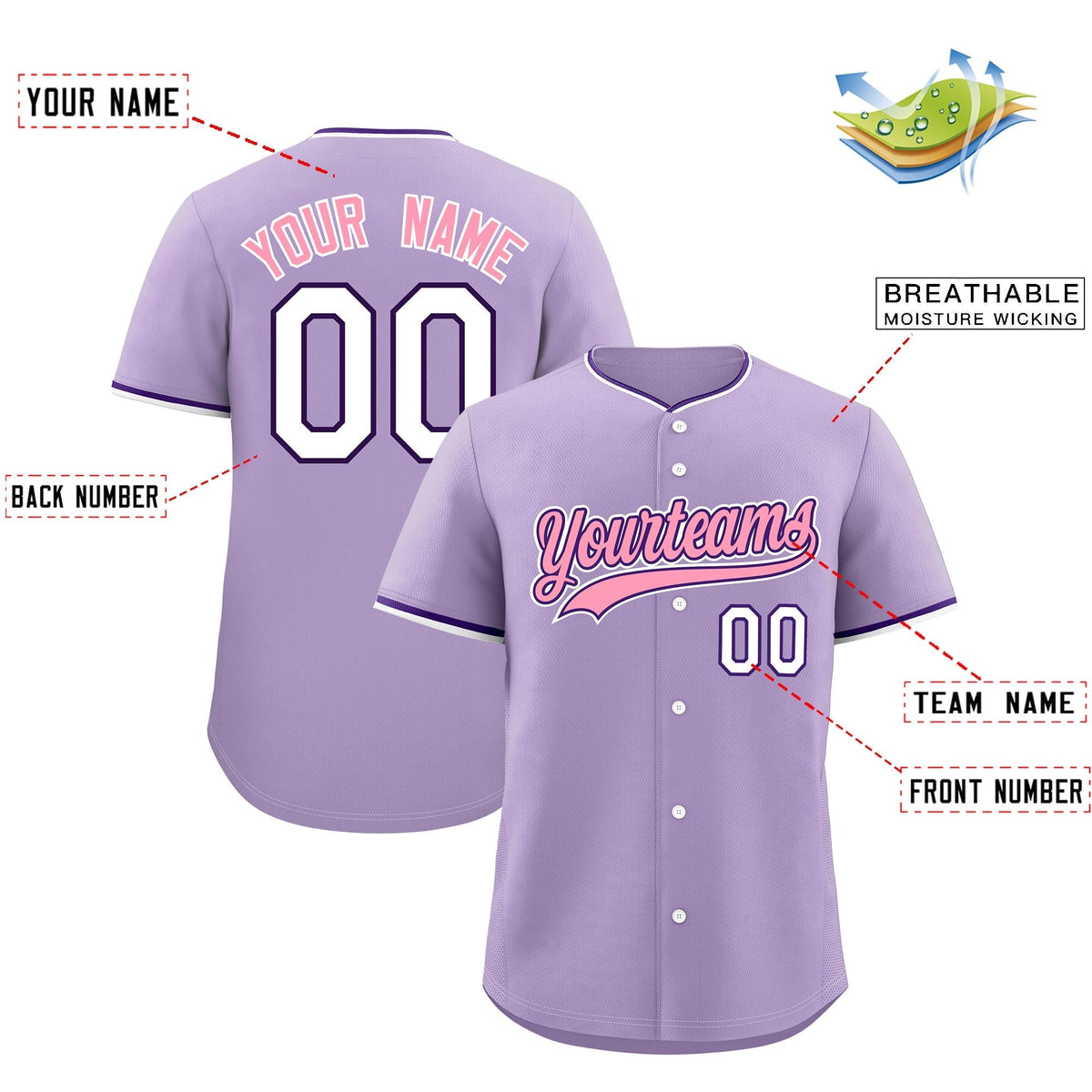 Custom Light Purple White Purple Classic Style Stitched Sports Uniform For Men Women Youth Personalized Quick Dry Baseball Jersey| KXKSHOP