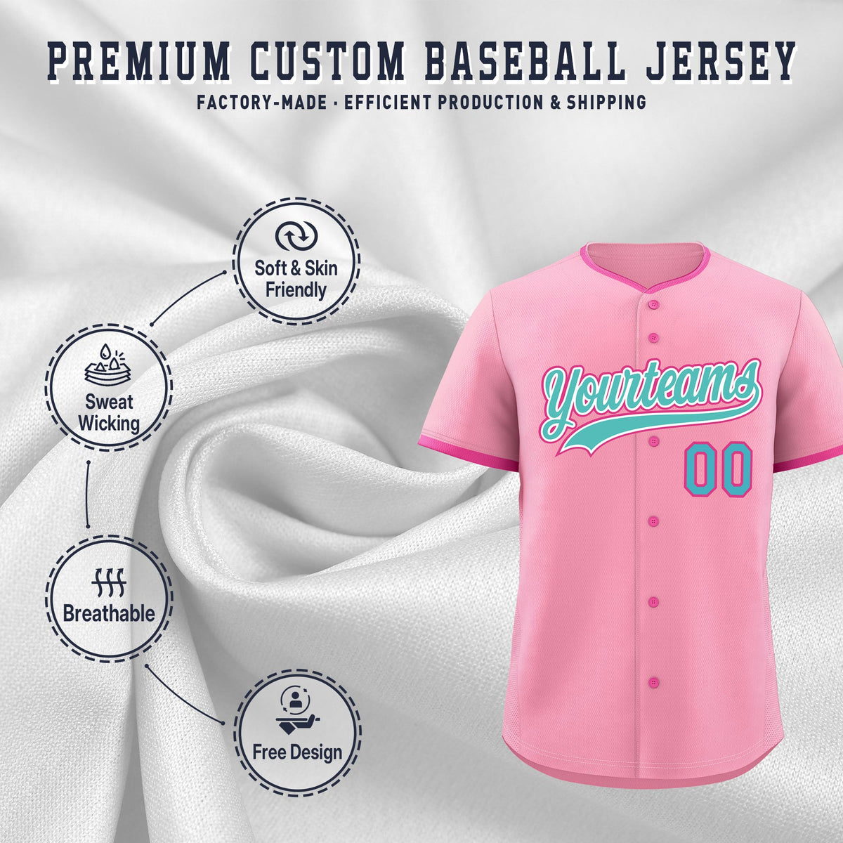 Custom Light Pink Rose Red Teal Classic Style Stitched Sports Uniform For Men Women Youth Personalized Quick Dry Baseball Jersey| KXKSHOP