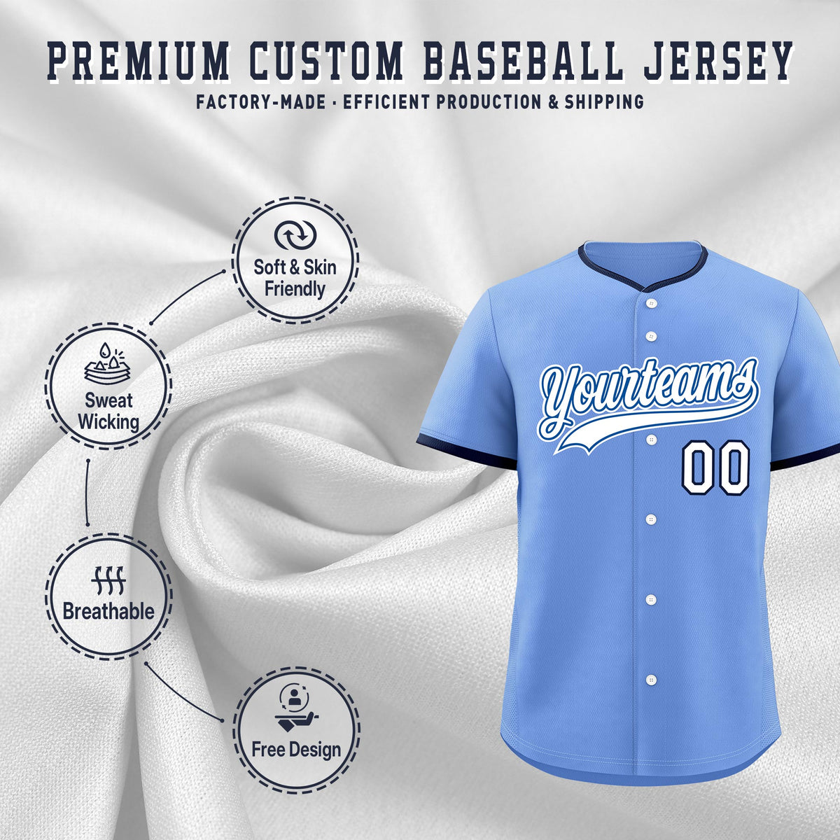 Custom Light Blue White Royal Classic Style Stitched Sports Uniform For Men Women Youth Personalized Lightweight Baseball Jersey| KXKSHOP