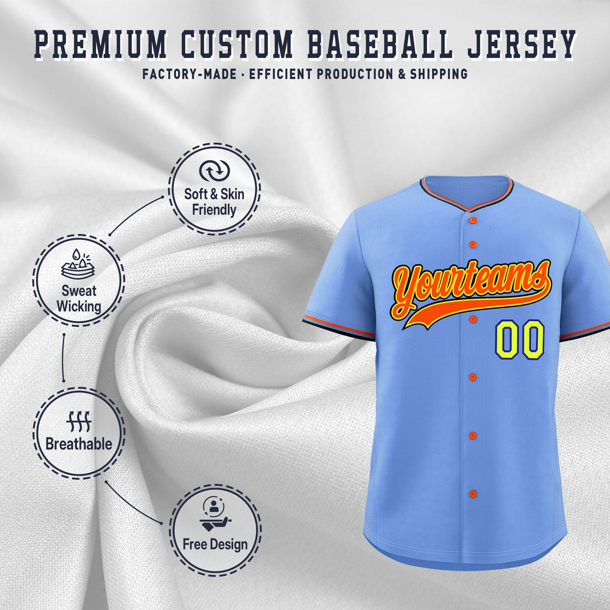 Custom Light Blue Powder Blue Black Classic Style Stitched Sports Uniform For Men Women Youth Personalized Quick Dry Baseball Jersey| KXKSHOP