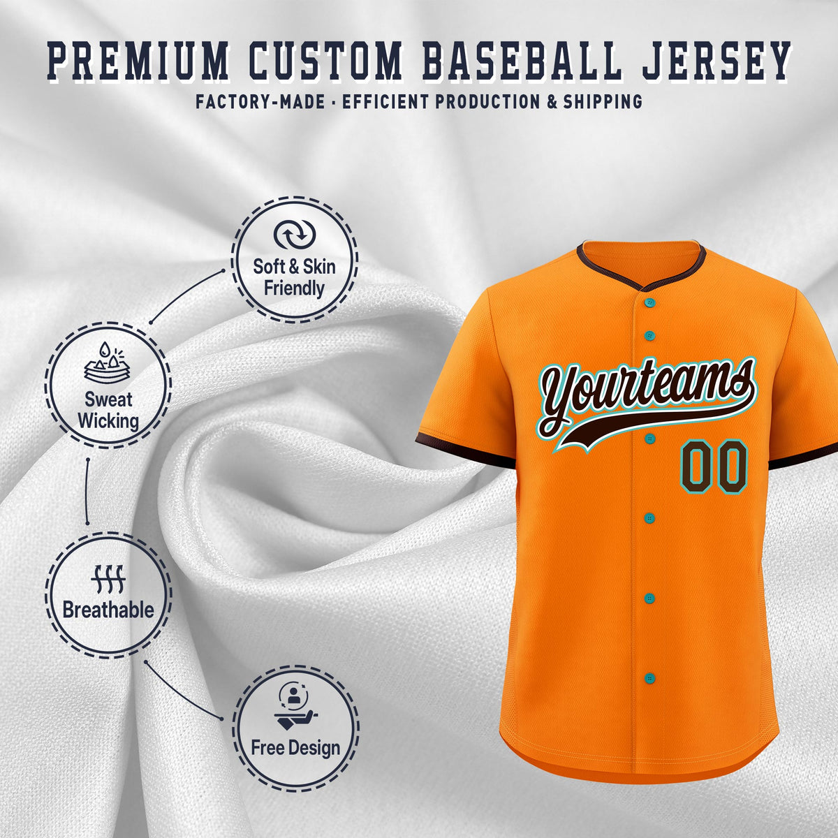 Custom Orange Brown White Classic Style Stitched Sports Uniform For Men Women Youth Personalized Quick Dry Baseball Jersey| KXKSHOP