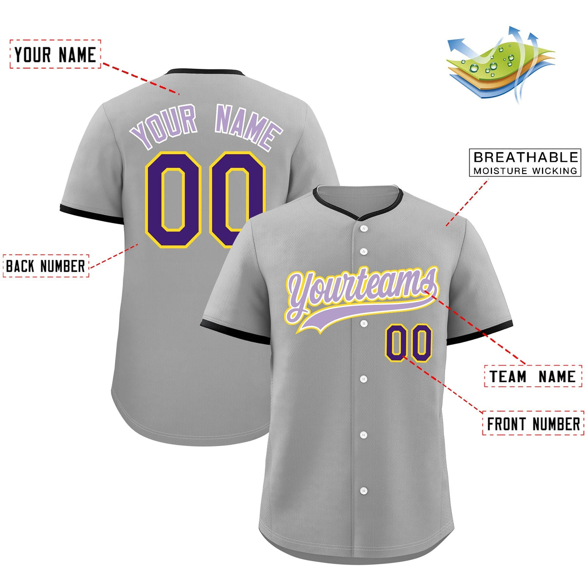 Custom Gray Light Purple White Classic Style Stitched Sports Uniform For Men Women Youth Personalized Quick Dry Baseball Jersey| KXKSHOP