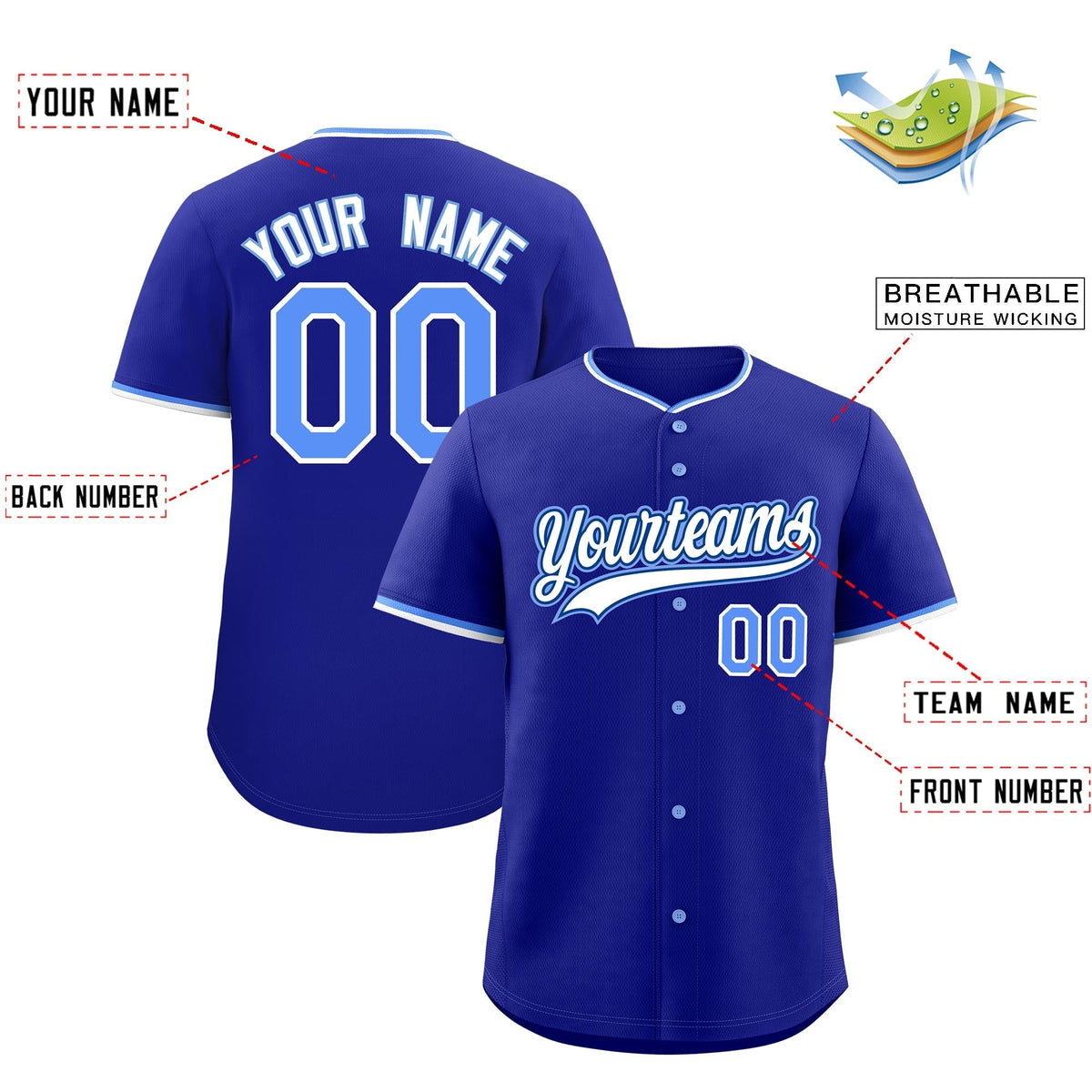 Custom Royal White Light Blue Classic Style Stitched Sports Uniform For Men Women Youth Personalized Lightweight Baseball Jersey| KXKSHOP