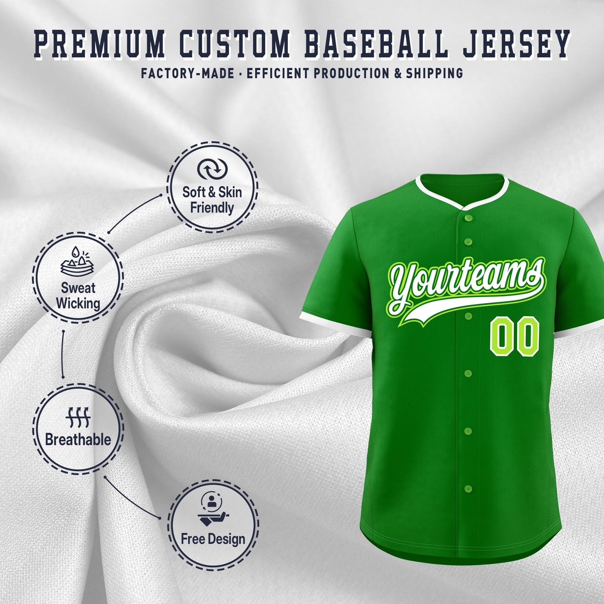 Custom Kelly Green White Neon Green Classic Style Stitched Sports Uniform For Men Women Youth Personalized Quick Dry Baseball Jersey| KXKSHOP