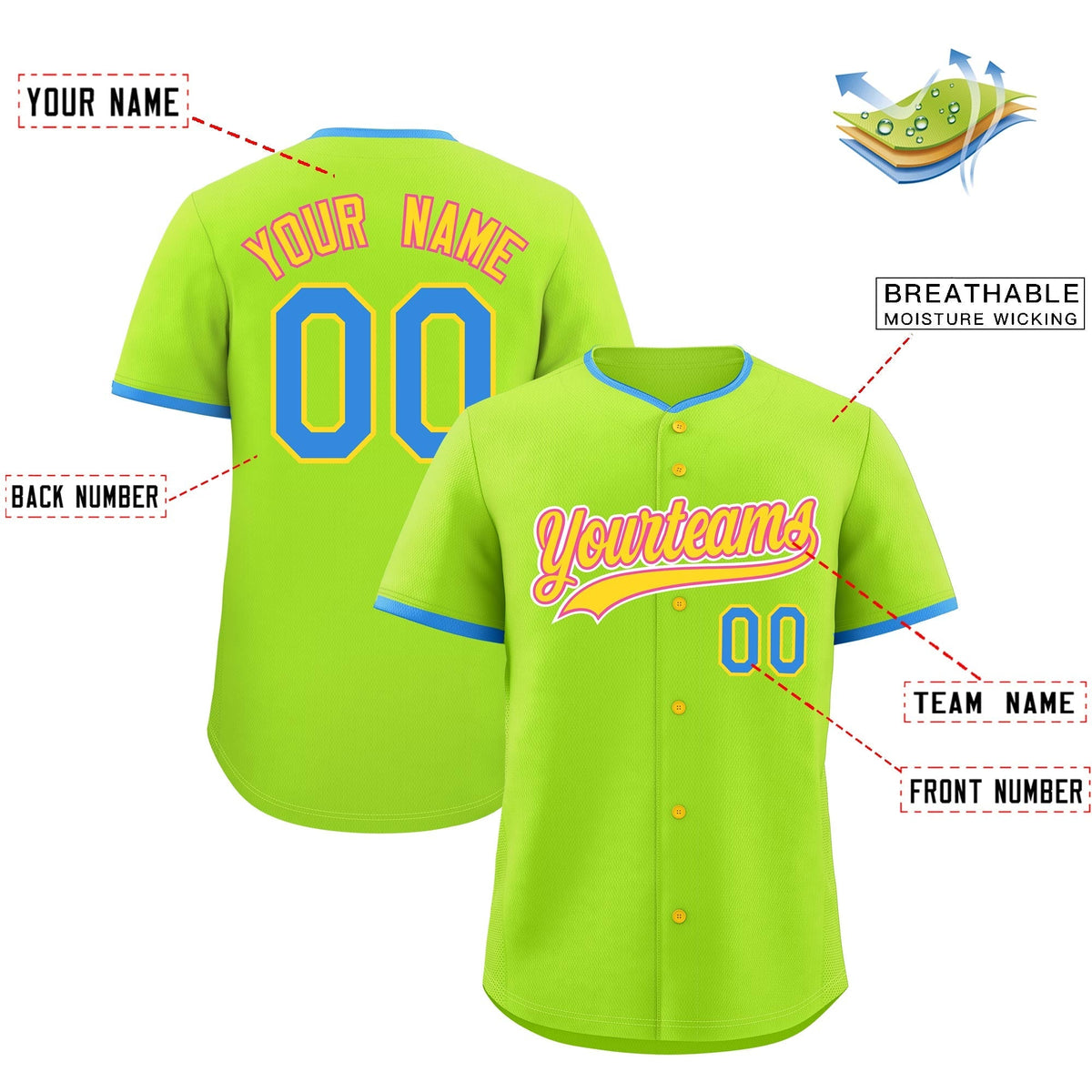 Custom Neon Green Gold Pink Classic Style Stitched Sports Uniform For Men Women Youth Personalized Quick Dry Baseball Jersey| KXKSHOP