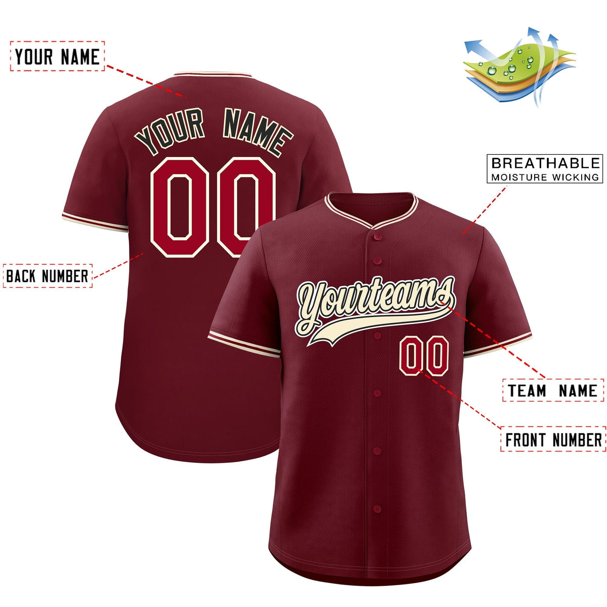 Custom Maroon Crimson Cream Classic Style Stitched Sports Uniform For Men Women Youth Personalized Lightweight Baseball Jersey| KXKSHOP