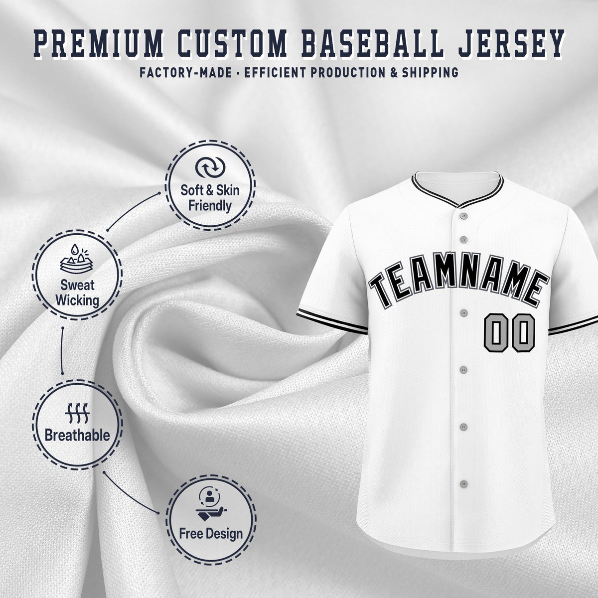 Custom White Black Gray Classic Style Stitched Sports Uniform For Men Women Youth Personalized Lightweight Baseball Jersey| KXKSHOP