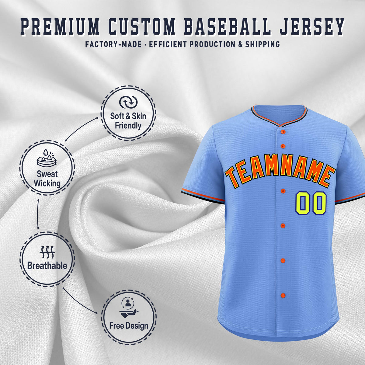 Custom Light Blue Powder Blue Black Classic Style Stitched Sports Uniform For Men Women Youth Personalized Quick Dry Baseball Jersey| KXKSHOP