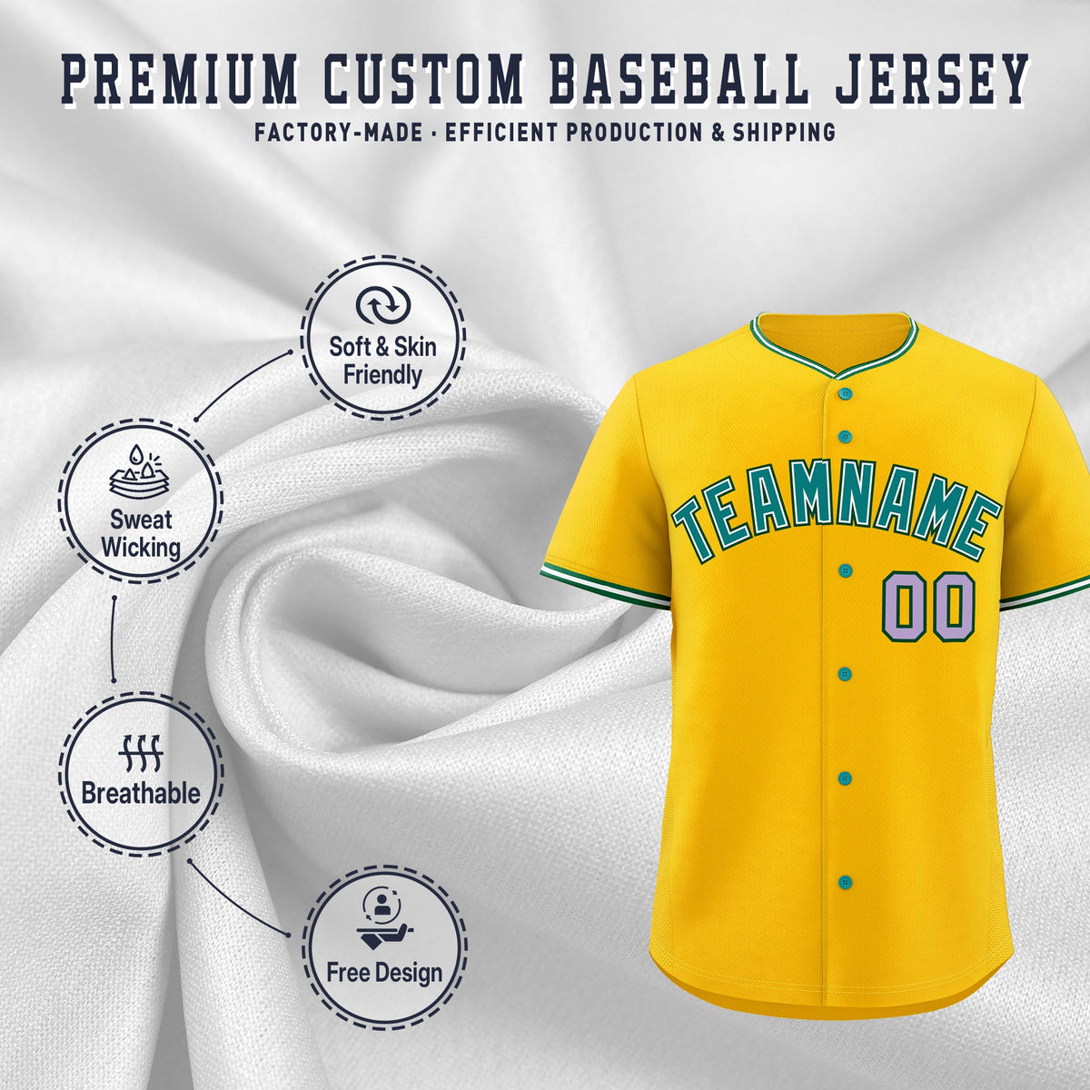 Custom Yellow White Green Classic Style Stitched Sports Uniform For Men Women Youth Personalized Quick Dry Baseball Jersey| KXKSHOP