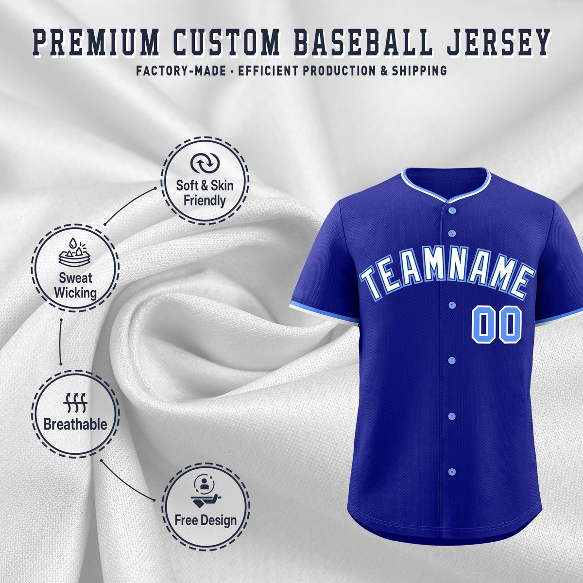Custom Royal White Light Blue Classic Style Stitched Sports Uniform For Men Women Youth Personalized Lightweight Baseball Jersey| KXKSHOP
