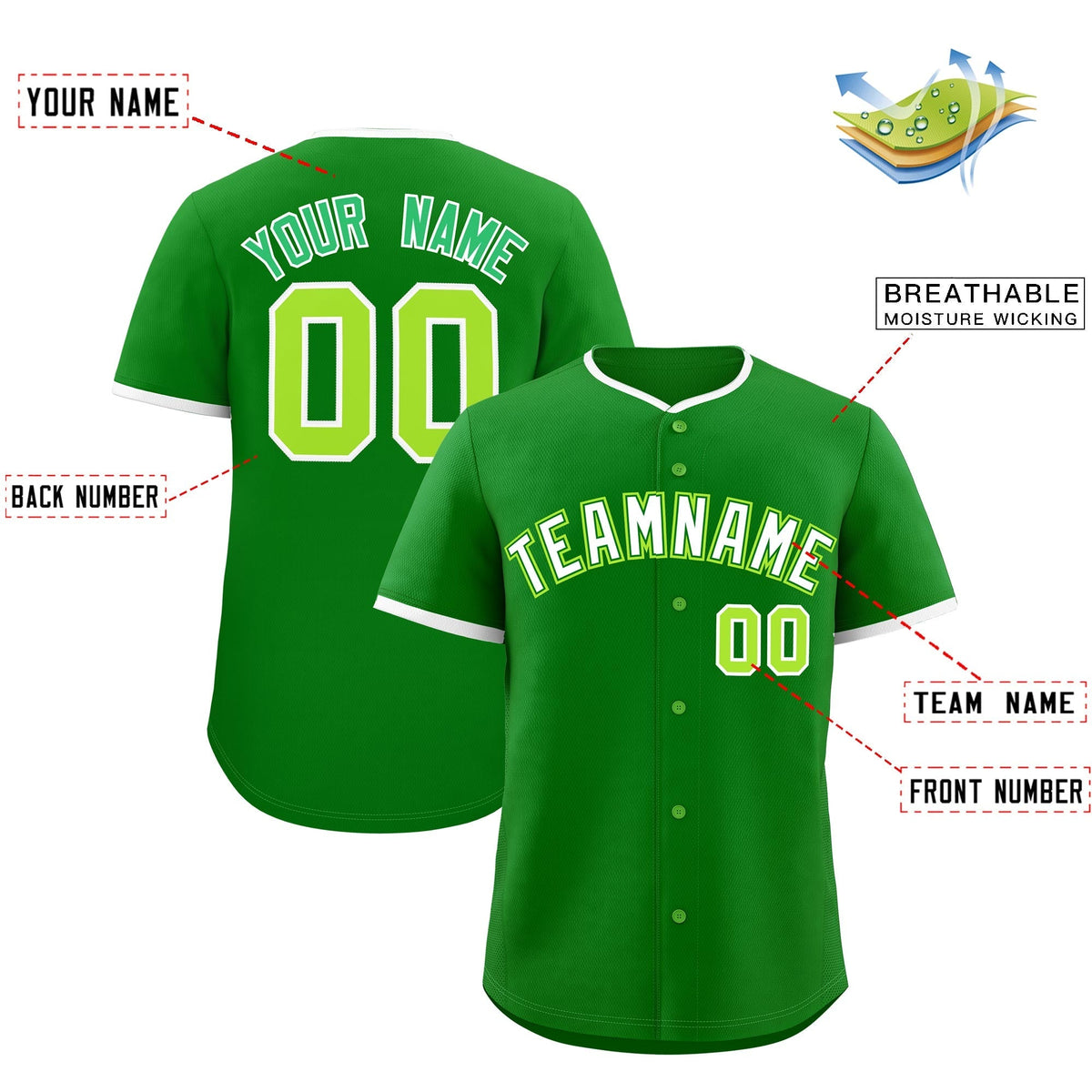 Custom Kelly Green White Neon Green Classic Style Stitched Sports Uniform For Men Women Youth Personalized Quick Dry Baseball Jersey| KXKSHOP