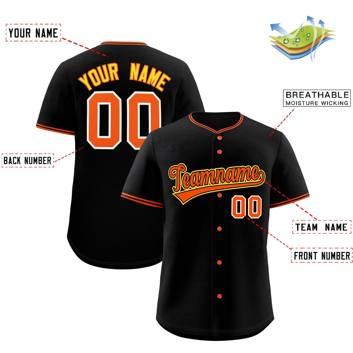 Custom Black Orange Gold Classic Style Stitched Sports Uniform For Men Women Youth Personalized Quick Dry Baseball Jersey| KXKSHOP