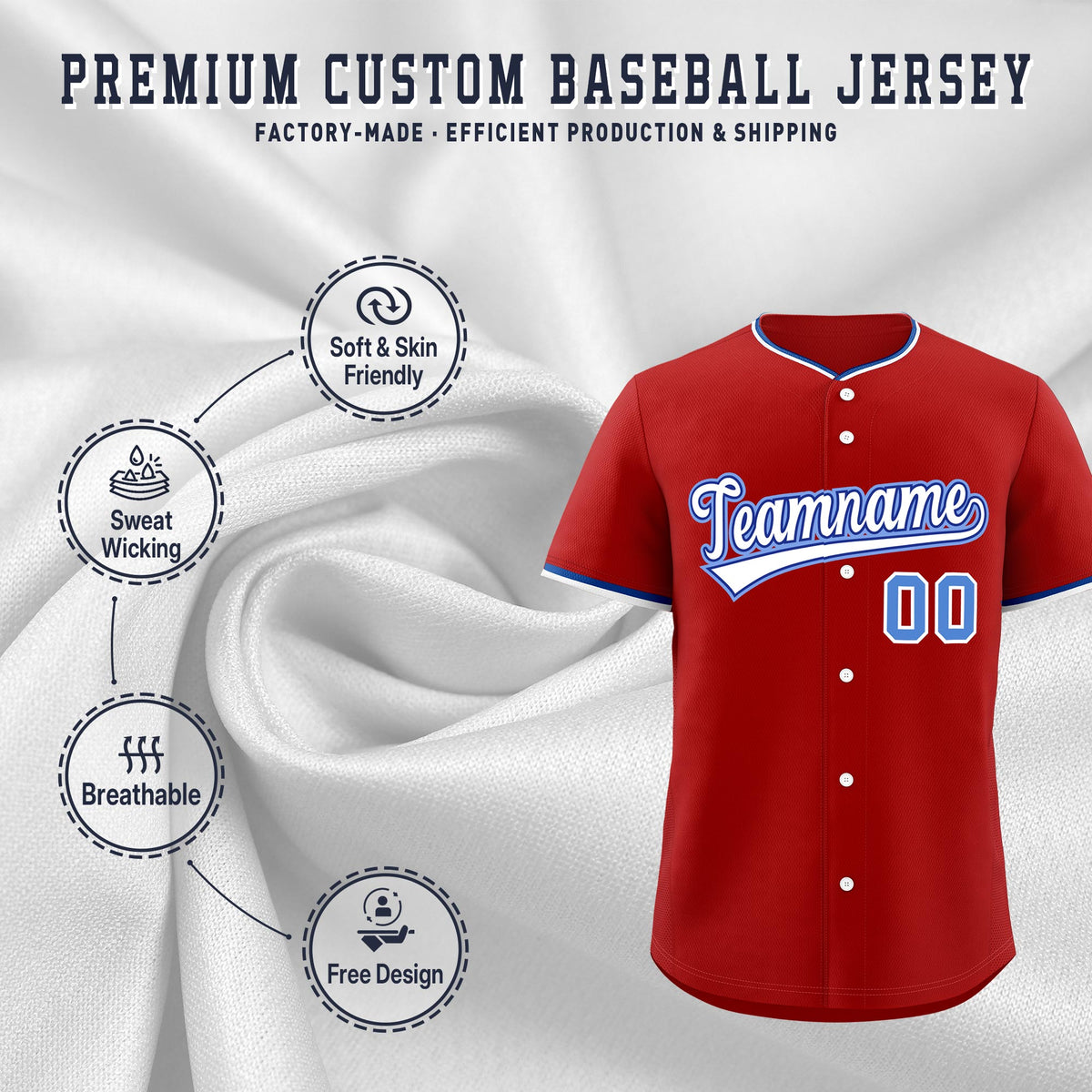 Custom Red White Royal Classic Style Stitched Sports Uniform For Men Women Youth Personalized Lightweight Baseball Jersey| KXKSHOP