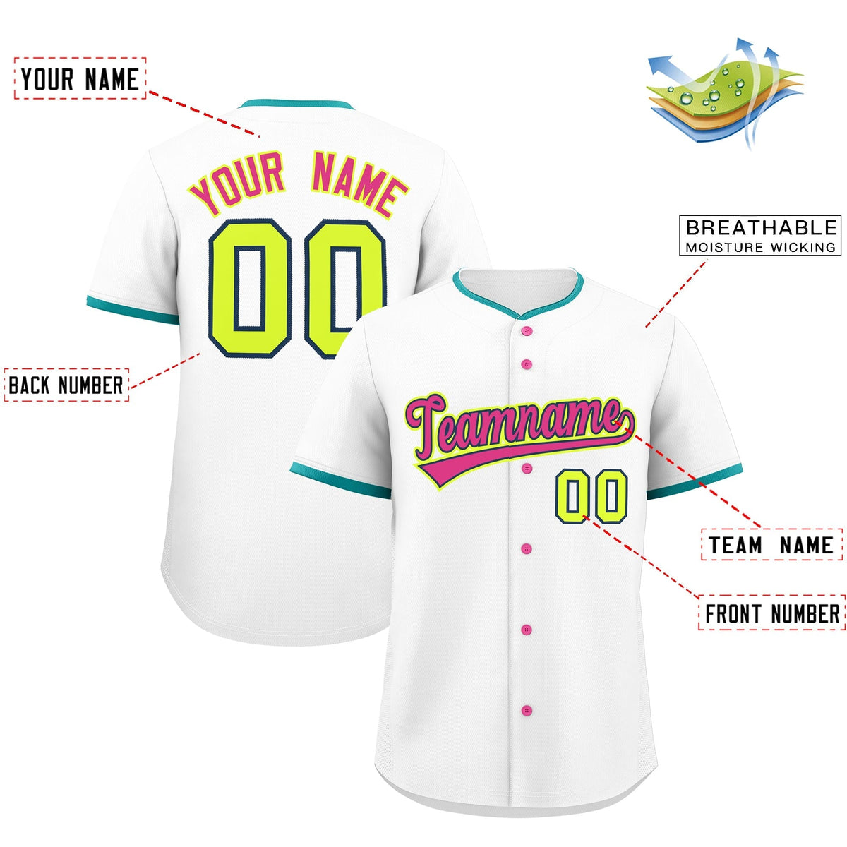 Custom White Fluorescent Green Midnight Blue Classic Style Stitched Sports Uniform For Men Women Youth Personalized Quick Dry Baseball Jersey| KXKSHOP