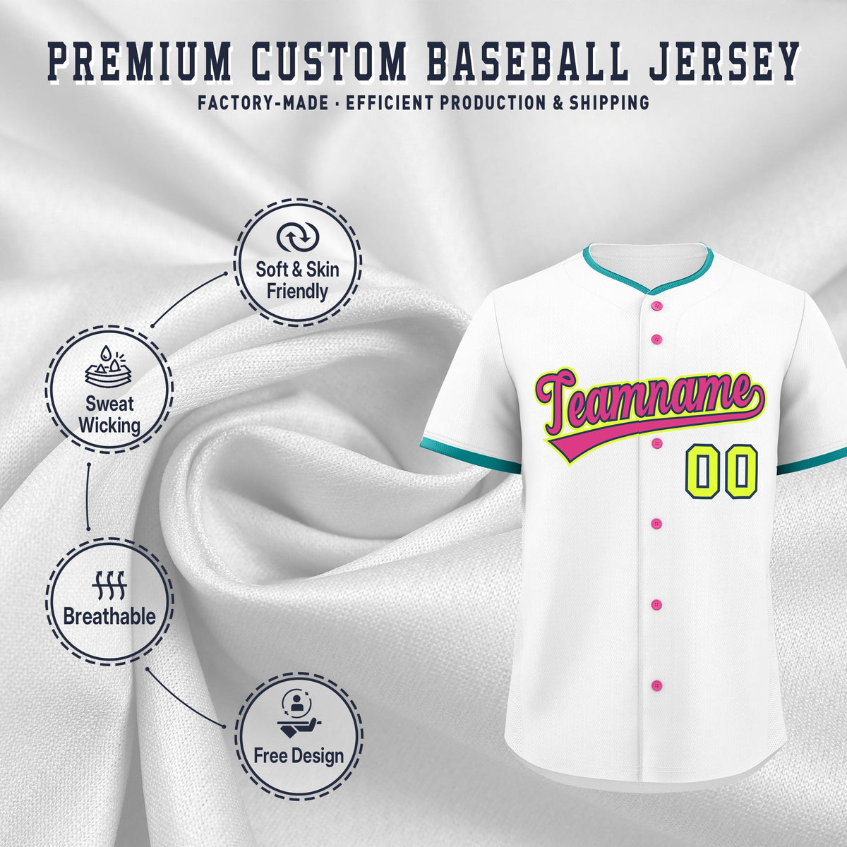 Custom White Fluorescent Green Midnight Blue Classic Style Stitched Sports Uniform For Men Women Youth Personalized Quick Dry Baseball Jersey| KXKSHOP