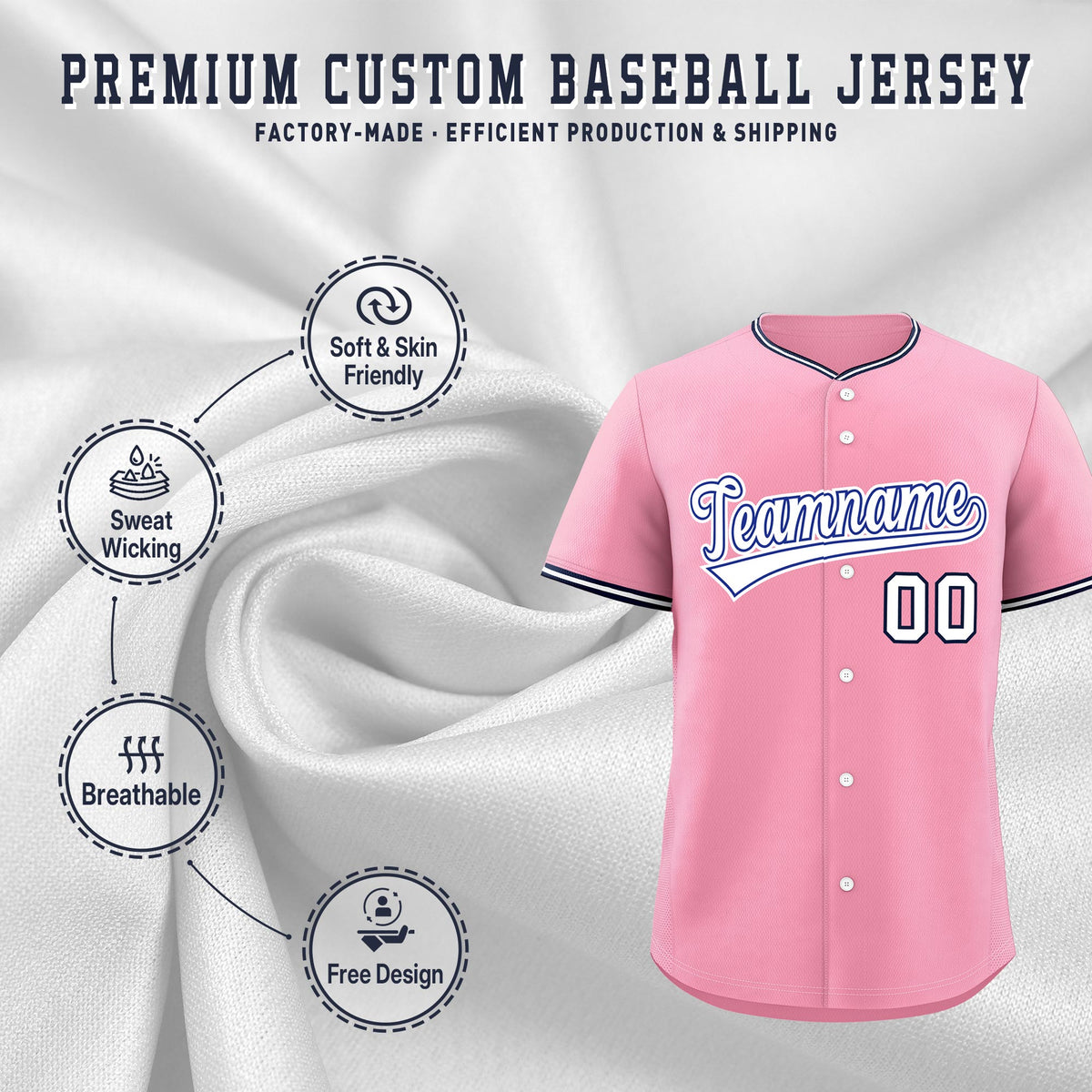 Custom Light Pink White Navy Classic Style Stitched Sports Uniform For Men Women Youth Personalized Quick Dry Baseball Jersey| KXKSHOP