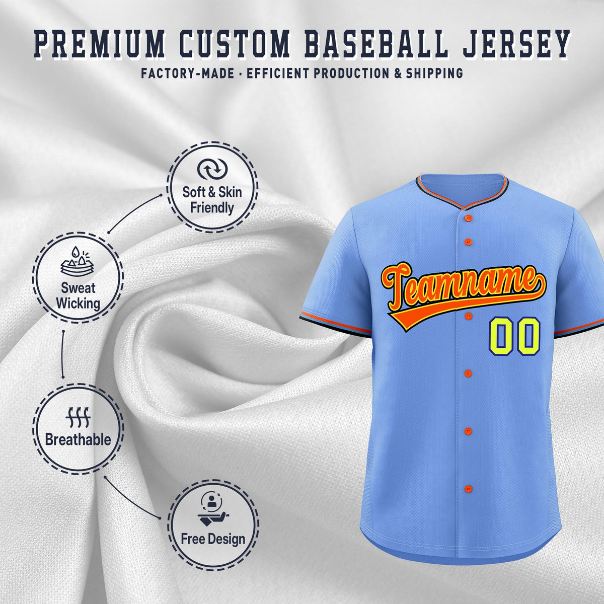 Custom Light Blue Powder Blue Black Classic Style Stitched Sports Uniform For Men Women Youth Personalized Quick Dry Baseball Jersey| KXKSHOP