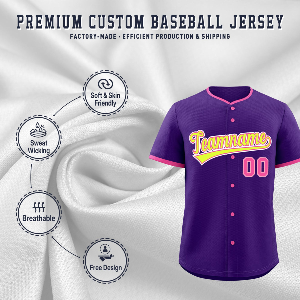 Custom Purple Rose Red Fluorescent Green Classic Style Stitched Sports Uniform For Men Women Youth Personalized Lightweight Baseball Jersey| KXKSHOP