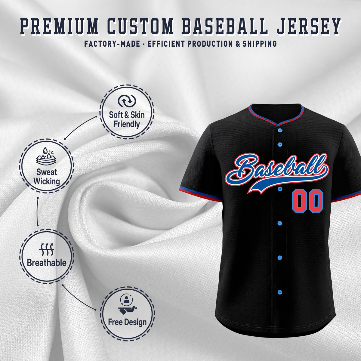 Custom Black Red Royal Classic Style Stitched Sports Uniform For Men Women Youth Personalized Lightweight Baseball Jersey| KXKSHOP