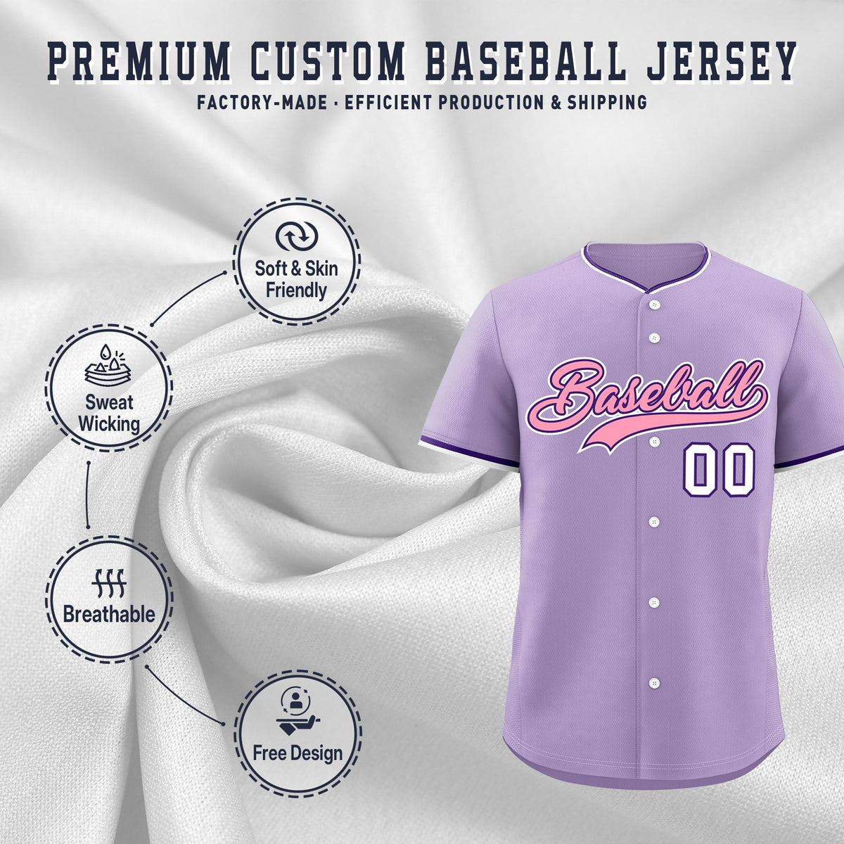 Custom Light Purple White Purple Classic Style Stitched Sports Uniform For Men Women Youth Personalized Quick Dry Baseball Jersey| KXKSHOP