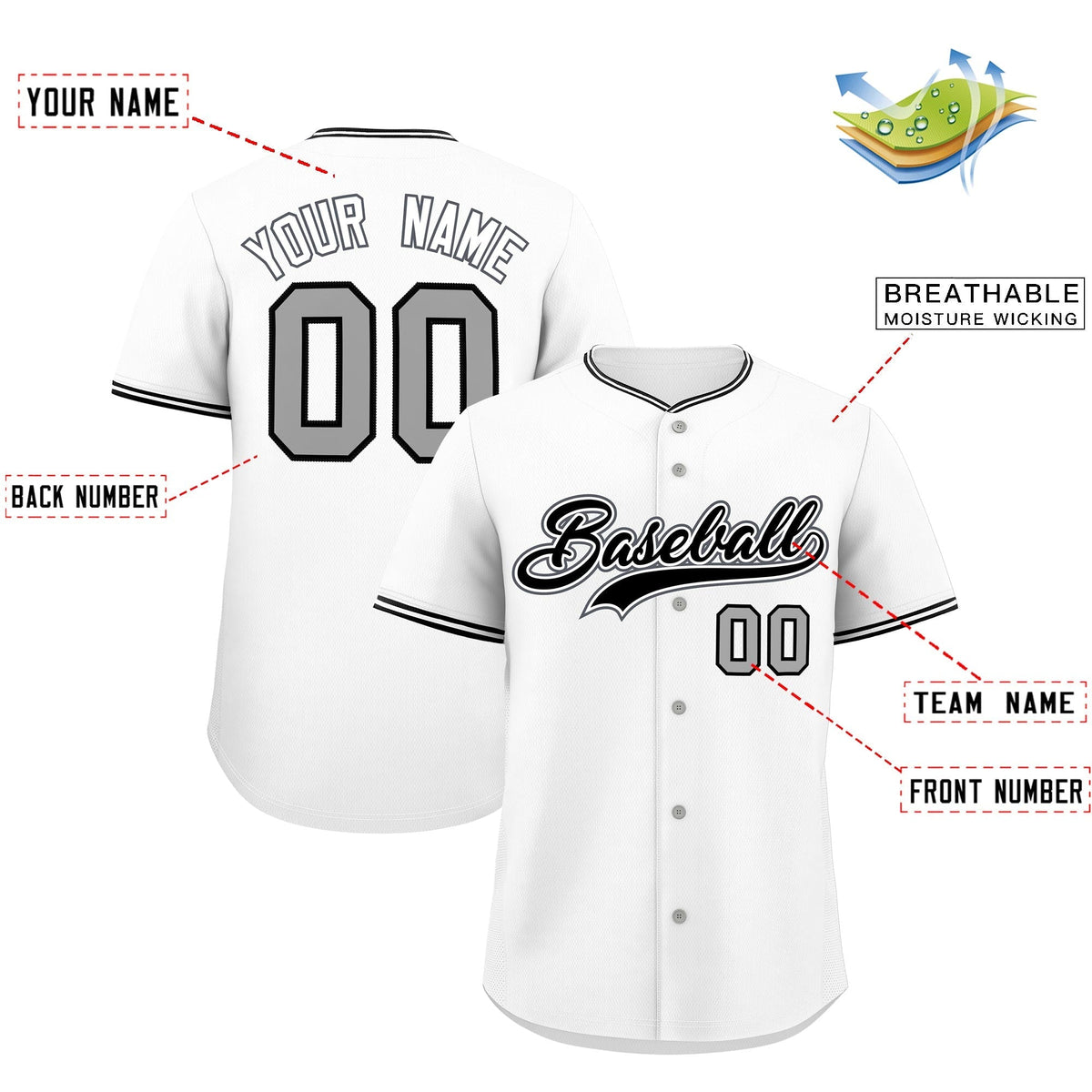 Custom White Black Gray Classic Style Stitched Sports Uniform For Men Women Youth Personalized Lightweight Baseball Jersey| KXKSHOP