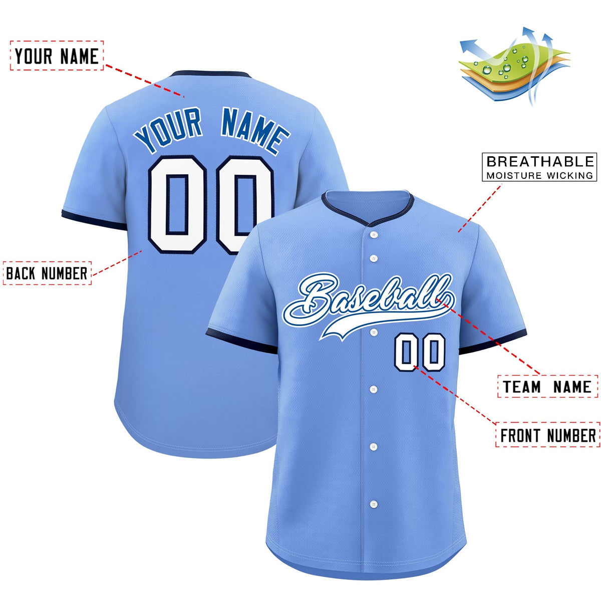 Custom Light Blue White Royal Classic Style Stitched Sports Uniform For Men Women Youth Personalized Lightweight Baseball Jersey| KXKSHOP