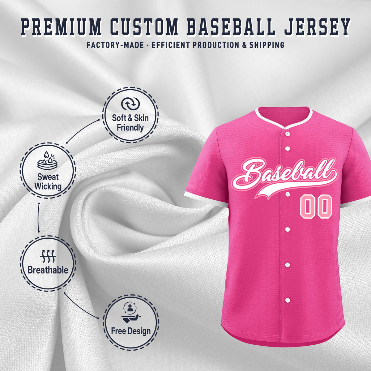 Custom Pink White Light Pink Classic Style Stitched Sports Uniform For Men Women Youth Personalized Lightweight Baseball Jersey| KXKSHOP