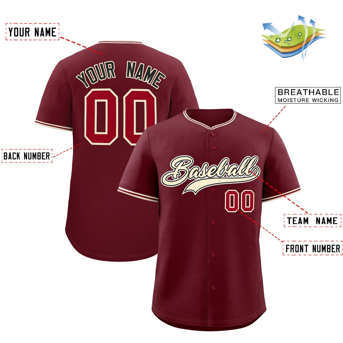 Custom Maroon Crimson Cream Classic Style Stitched Sports Uniform For Men Women Youth Personalized Lightweight Baseball Jersey| KXKSHOP