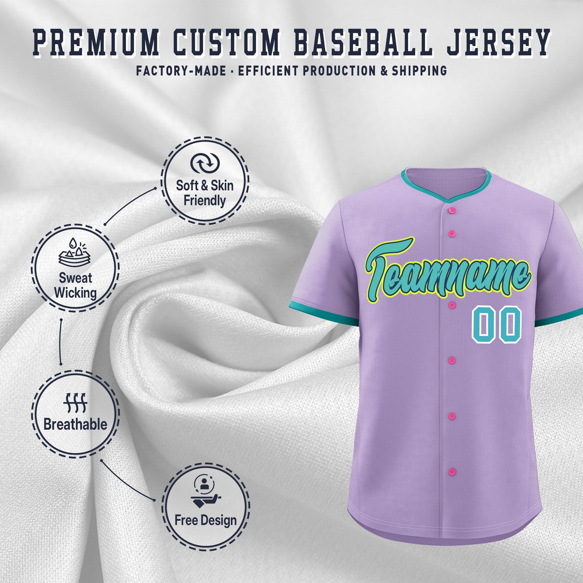 Custom Light Purple Fluorescent Green Midnight Blue Classic Style Stitched Sports Uniform For Men Women Youth Personalized Lightweight Baseball Jersey| KXKSHOP
