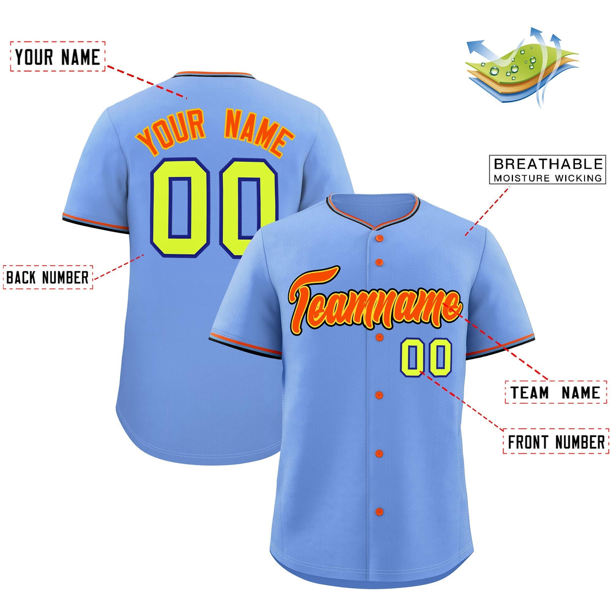 Custom Light Blue Powder Blue Black Classic Style Stitched Sports Uniform For Men Women Youth Personalized Quick Dry Baseball Jersey| KXKSHOP