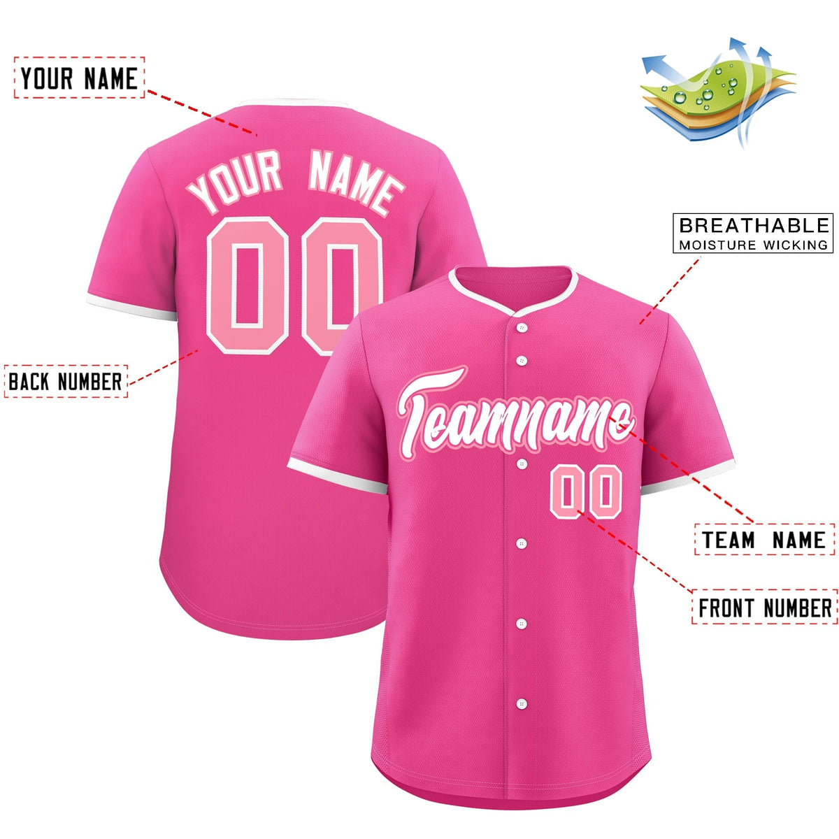 Custom Pink White Light Pink Classic Style Stitched Sports Uniform For Men Women Youth Personalized Lightweight Baseball Jersey| KXKSHOP