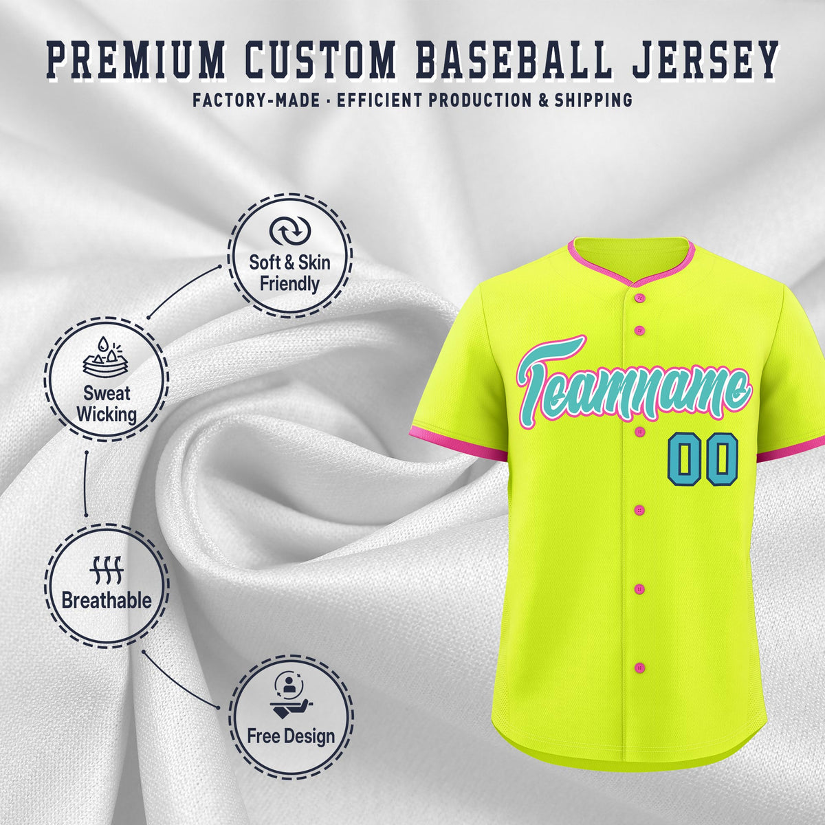 Custom Fluorescent Green Rose Red Teal Classic Style Stitched Sports Uniform For Men Women Youth Personalized Lightweight Baseball Jersey| KXKSHOP