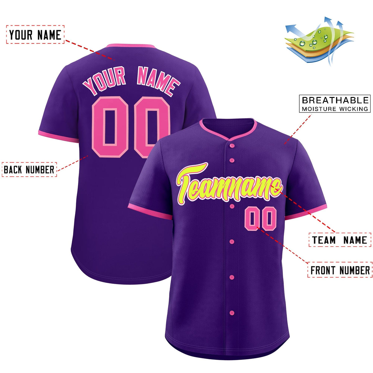 Custom Purple Rose Red Fluorescent Green Classic Style Stitched Sports Uniform For Men Women Youth Personalized Lightweight Baseball Jersey| KXKSHOP