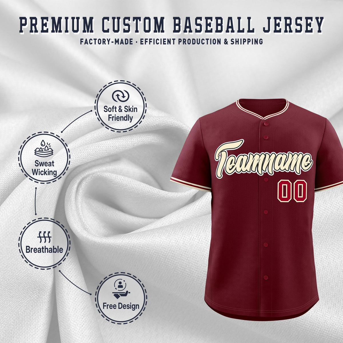 Custom Maroon Crimson Cream Classic Style Stitched Sports Uniform For Men Women Youth Personalized Lightweight Baseball Jersey| KXKSHOP