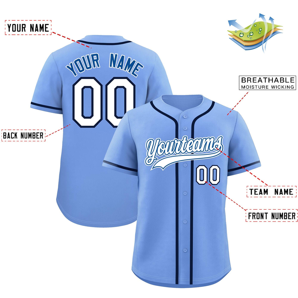 Custom Light Blue Classic Style Stitched Sports Uniform Personalized For Teams Quick Dry Baseball Jersey| KXKSHOP