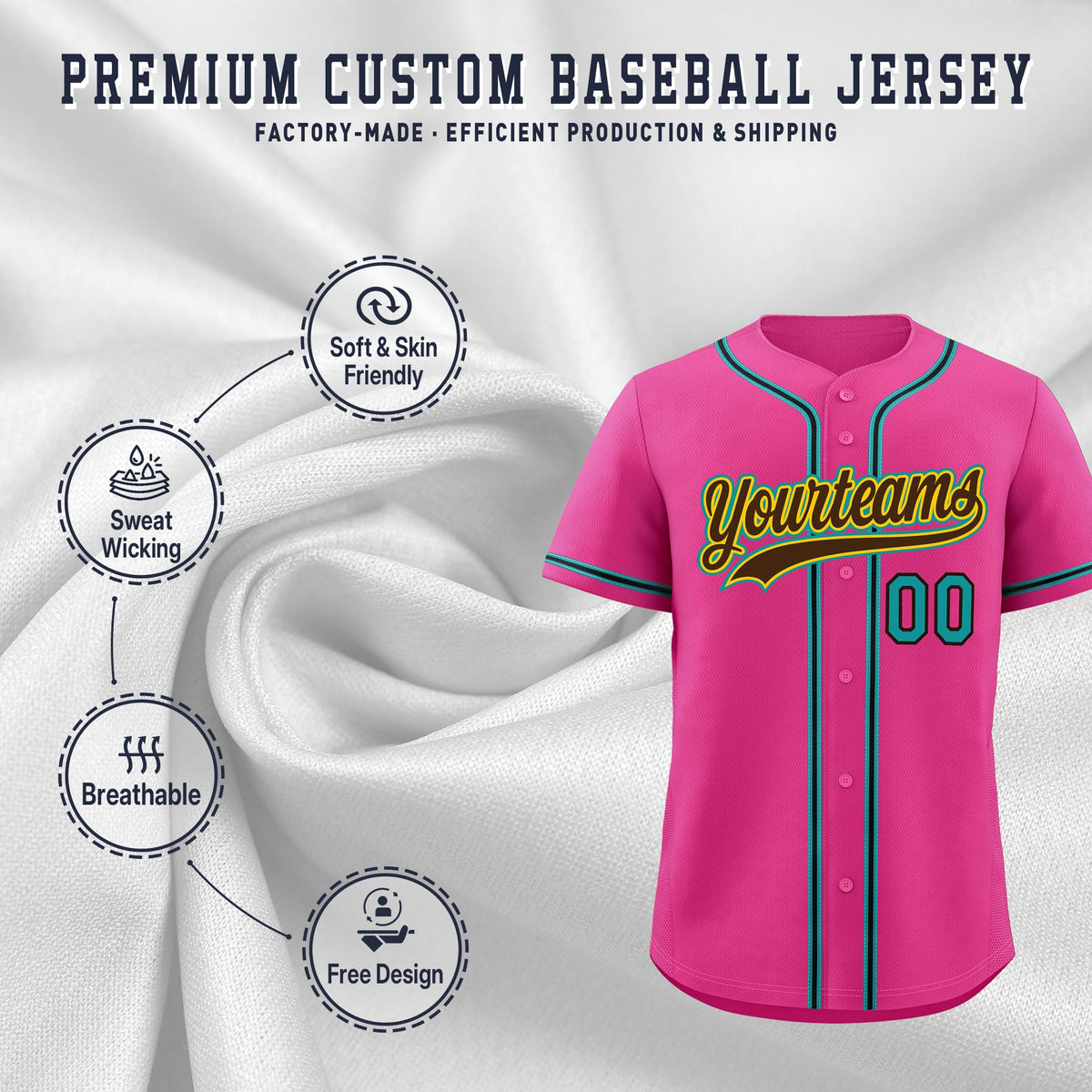 Custom Pink Classic Style Stitched Sports Uniform Personalized For Teams Lightweight Baseball Jersey| KXKSHOP