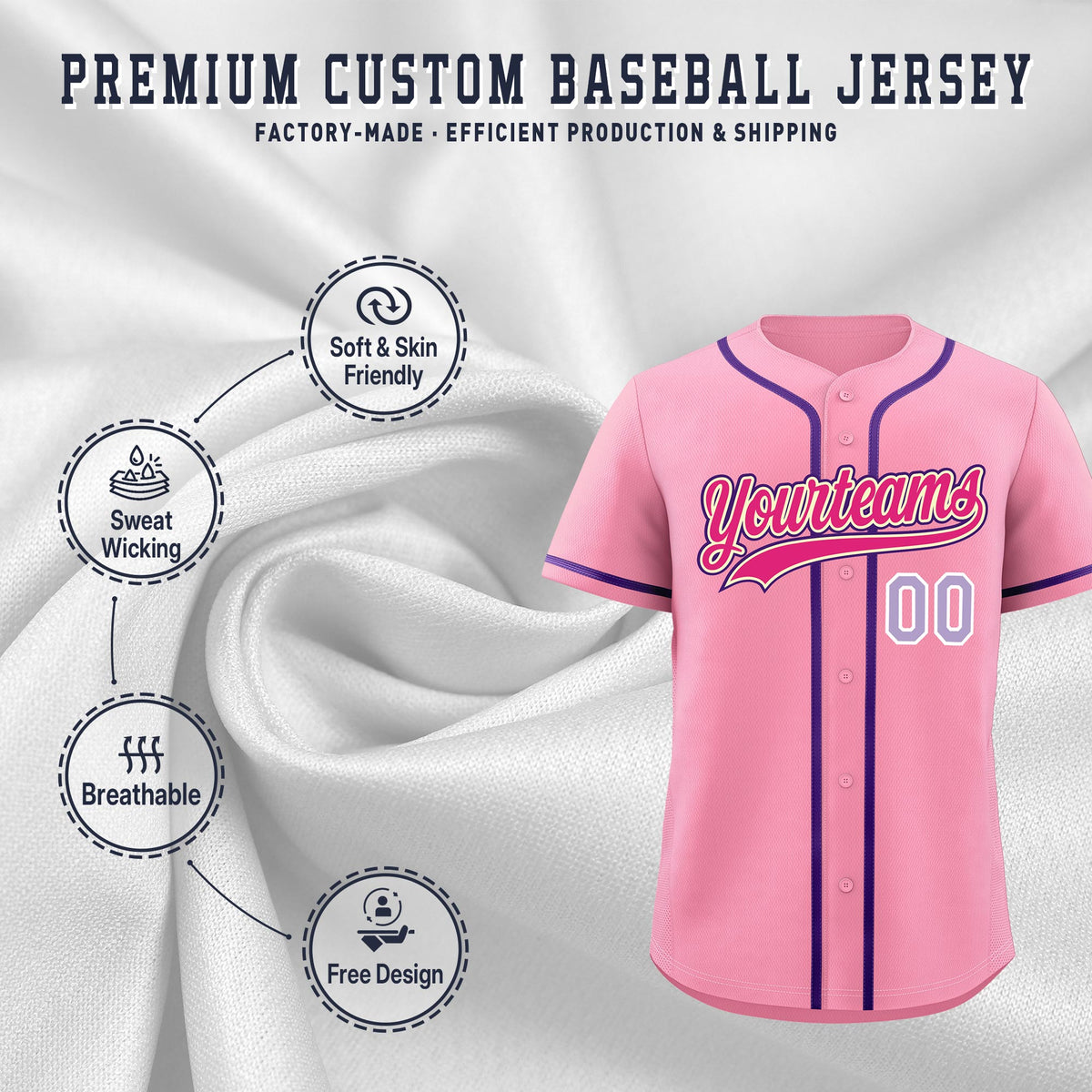 Custom Light Pink Classic Style Stitched Sports Uniform Personalized For Teams Lightweight Baseball Jersey| KXKSHOP