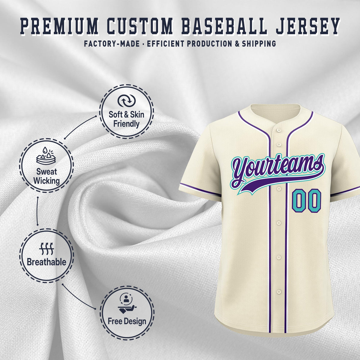 Custom Cream Classic Style Stitched Sports Uniform Personalized For Teams Quick Dry Baseball Jersey| KXKSHOP