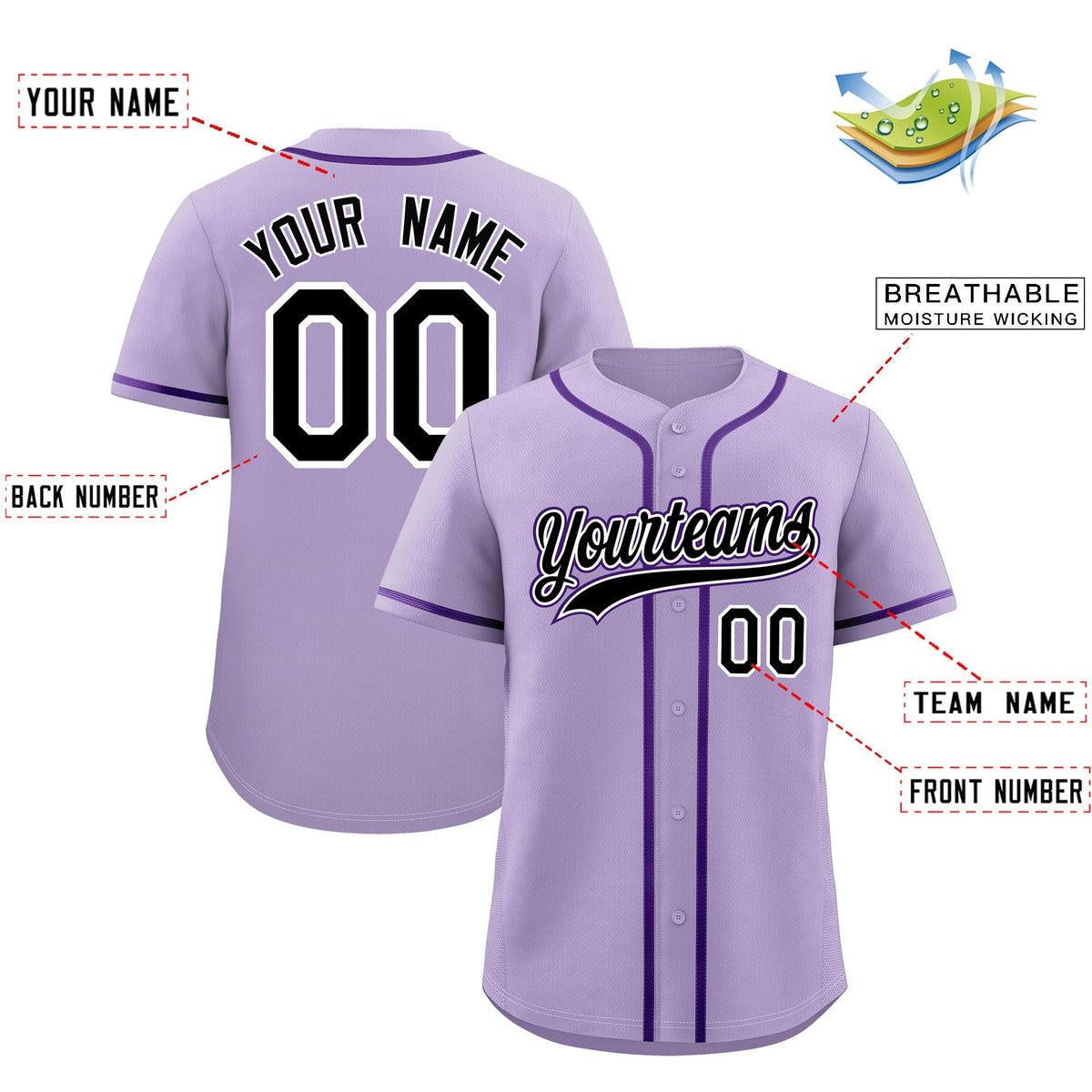 Custom Light Purple Classic Style Stitched Sports Uniform Personalized For Teams Quick Dry Baseball Jersey| KXKSHOP