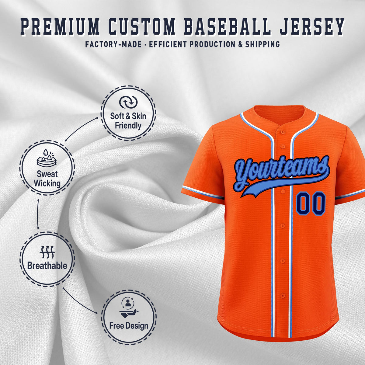 Custom Orange Classic Style Stitched Sports Uniform Personalized For Teams Lightweight Baseball Jersey| KXKSHOP