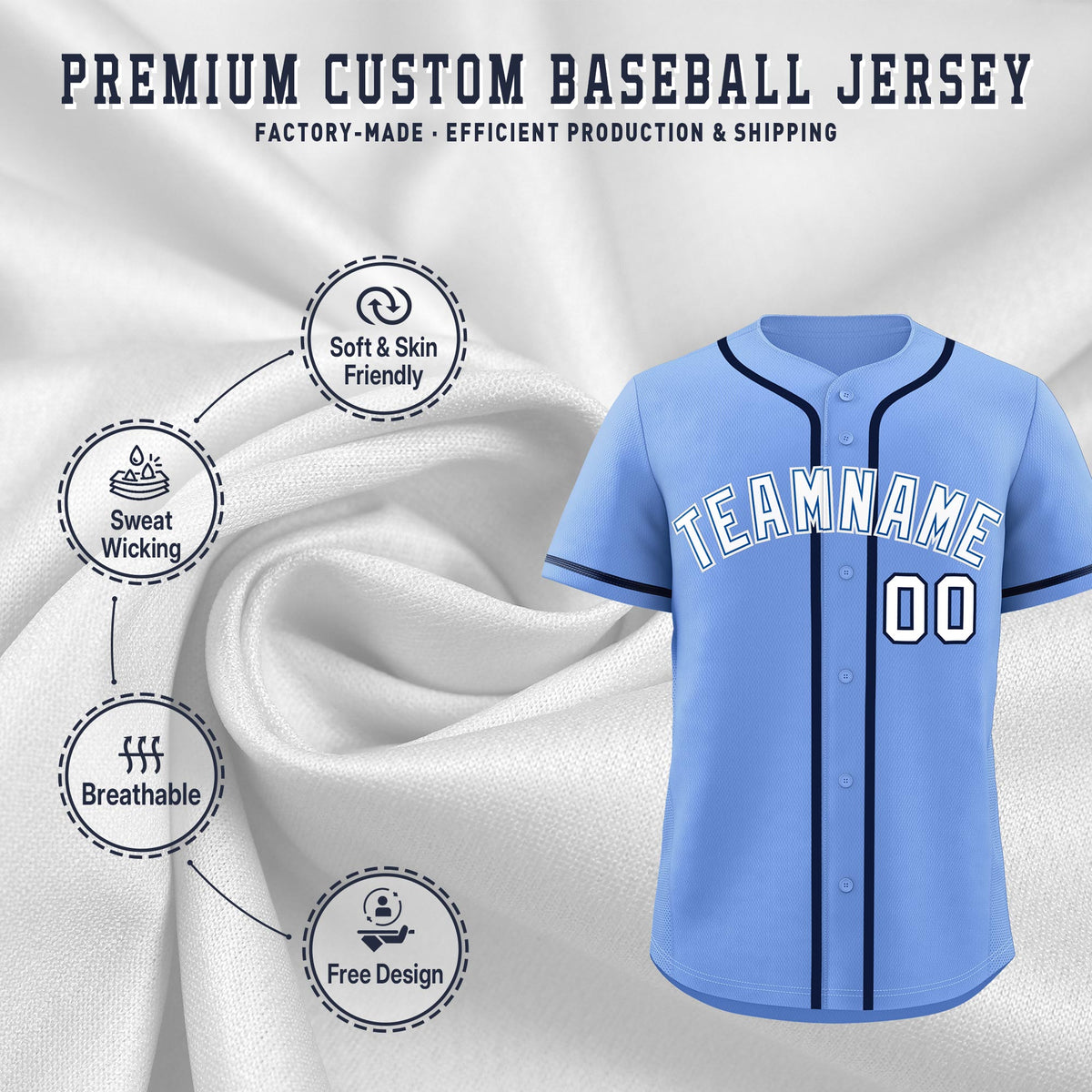 Custom Light Blue Classic Style Stitched Sports Uniform Personalized For Teams Quick Dry Baseball Jersey| KXKSHOP