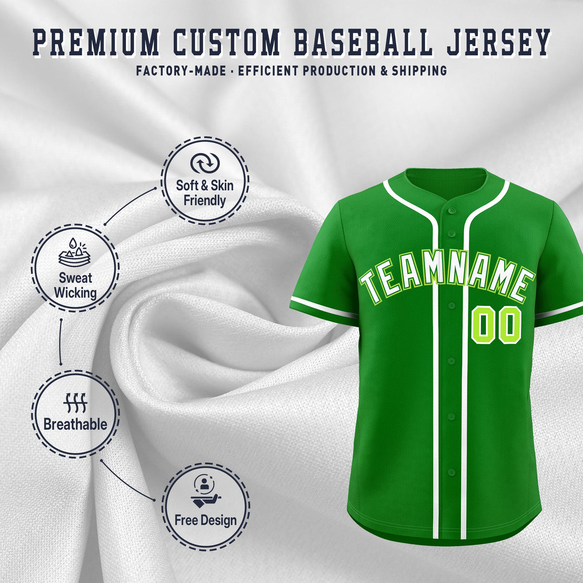 Custom Kelly Green Classic Style Stitched Sports Uniform Personalized For Teams Lightweight Baseball Jersey| KXKSHOP