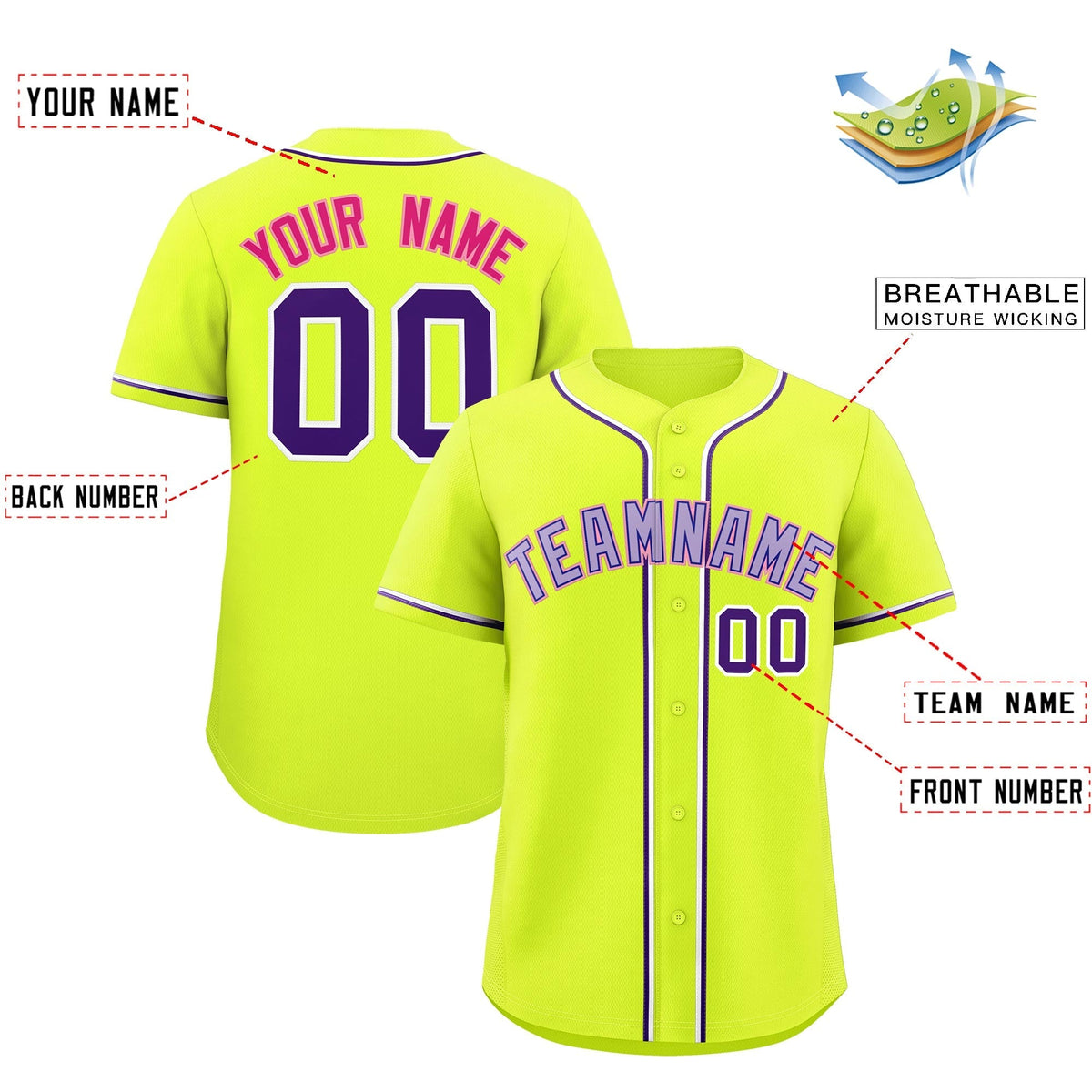 Custom Fluorescent Green Classic Style Stitched Sports Uniform Personalized For Teams Lightweight Baseball Jersey| KXKSHOP