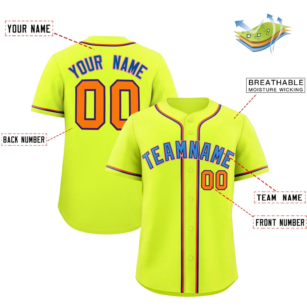 Custom Fluorescent Green Classic Style Stitched Sports Uniform Personalized For Teams Quick Dry Baseball Jersey| KXKSHOP