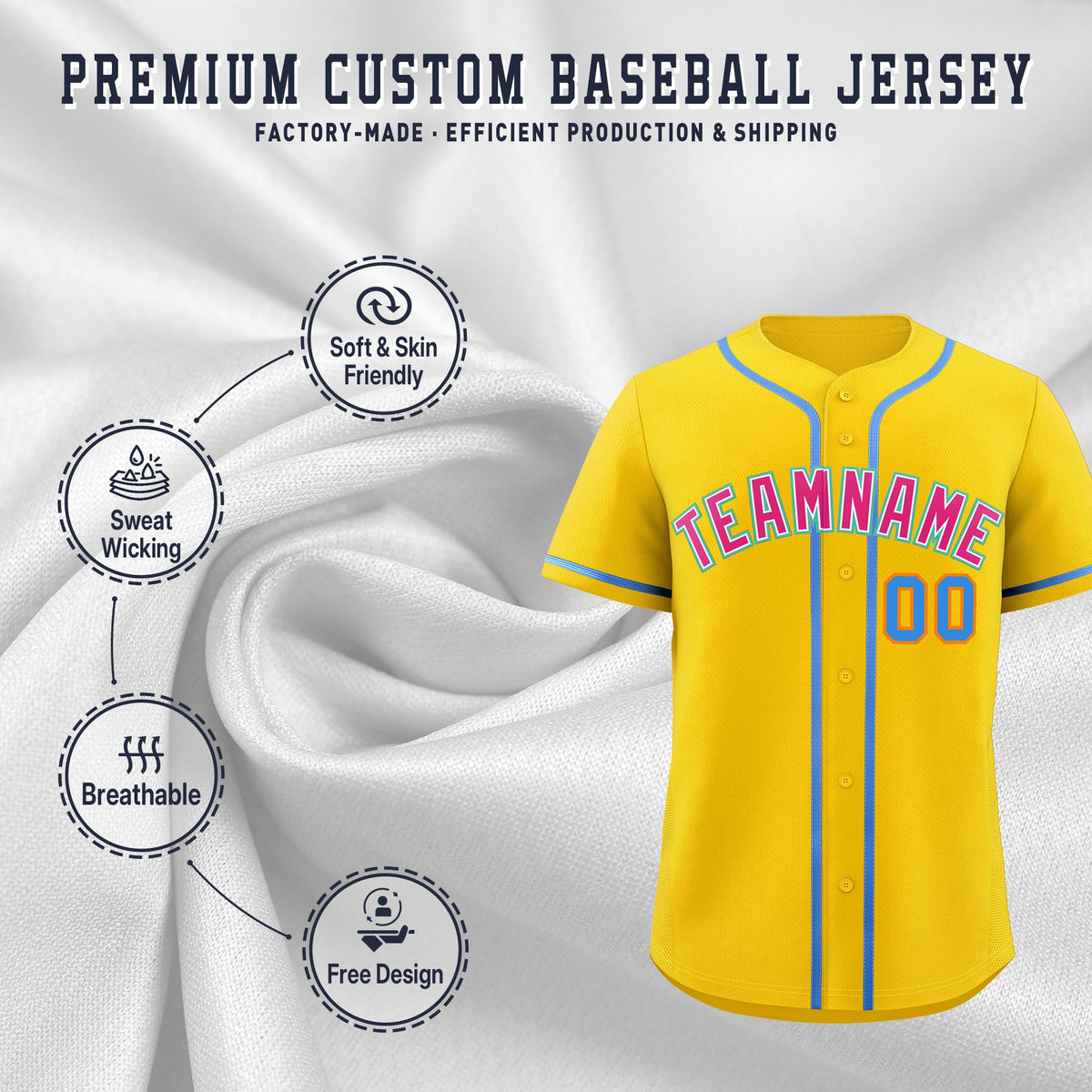 Custom Gold Classic Style Stitched Sports Uniform Personalized For Teams Lightweight Baseball Jersey| KXKSHOP
