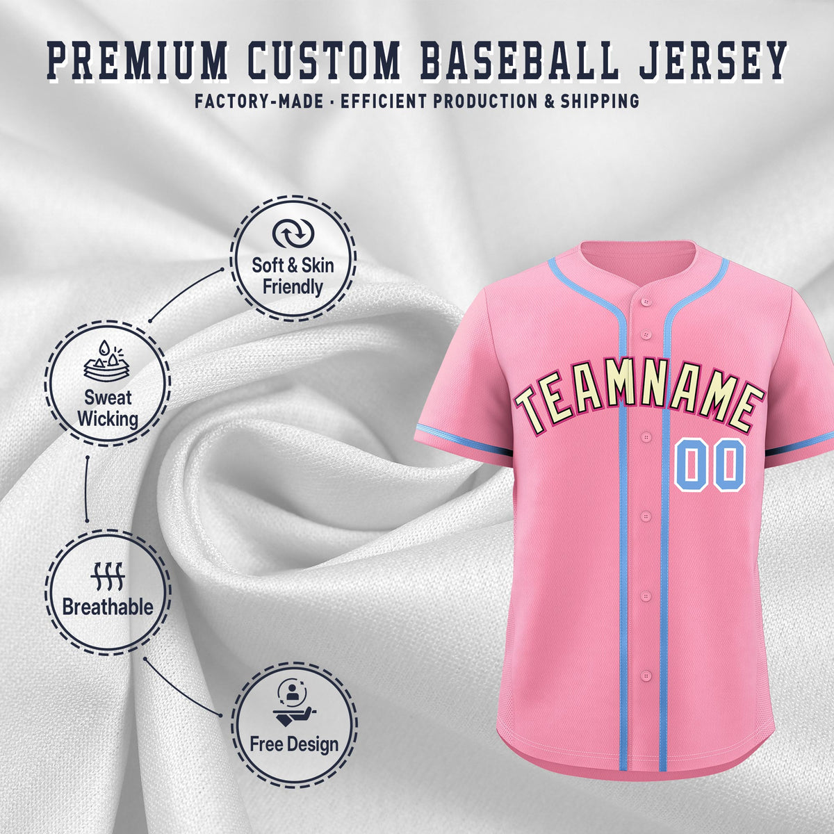Custom Light Pink Classic Style Stitched Sports Uniform Personalized For Teams Lightweight Baseball Jersey| KXKSHOP