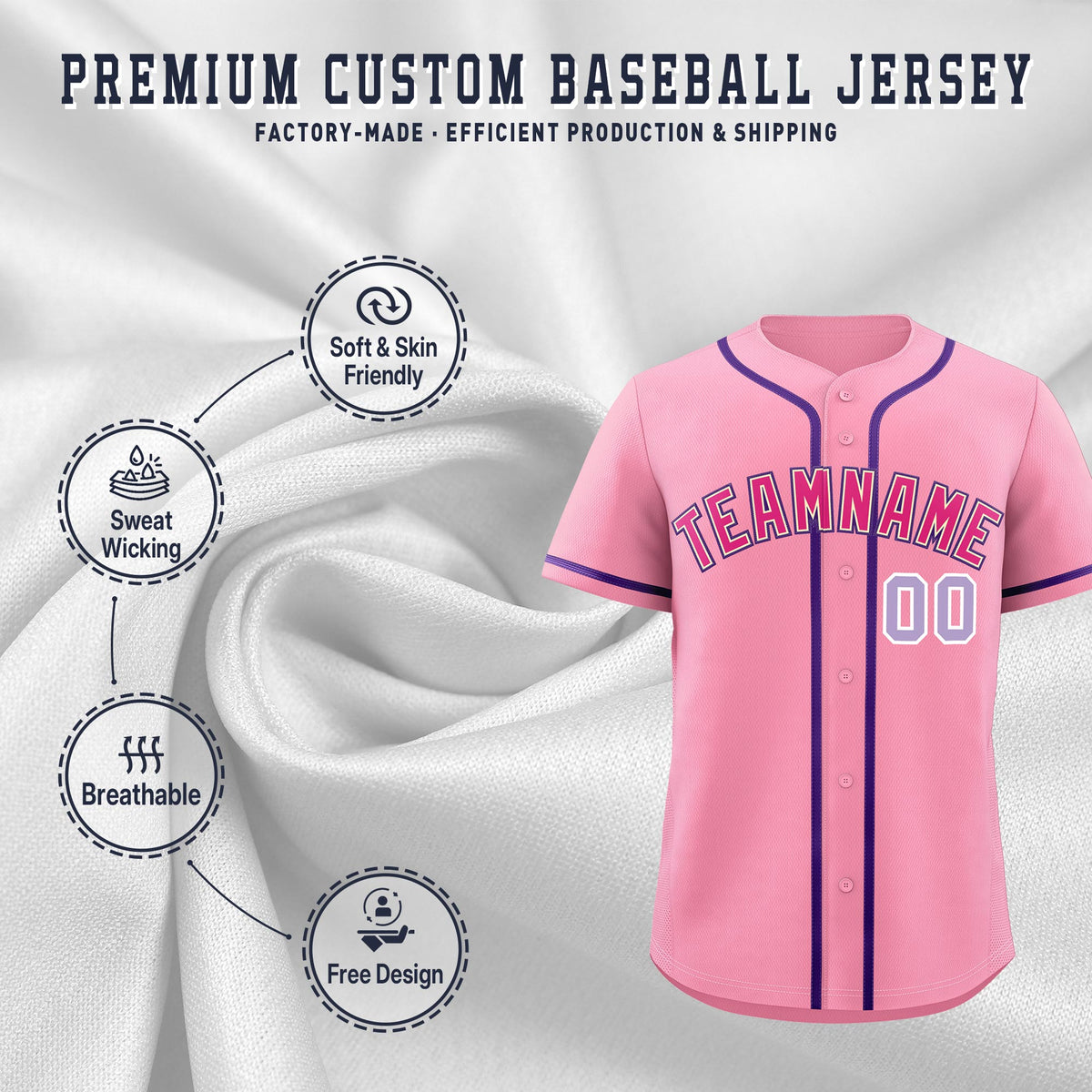 Custom Light Pink Classic Style Stitched Sports Uniform Personalized For Teams Lightweight Baseball Jersey| KXKSHOP