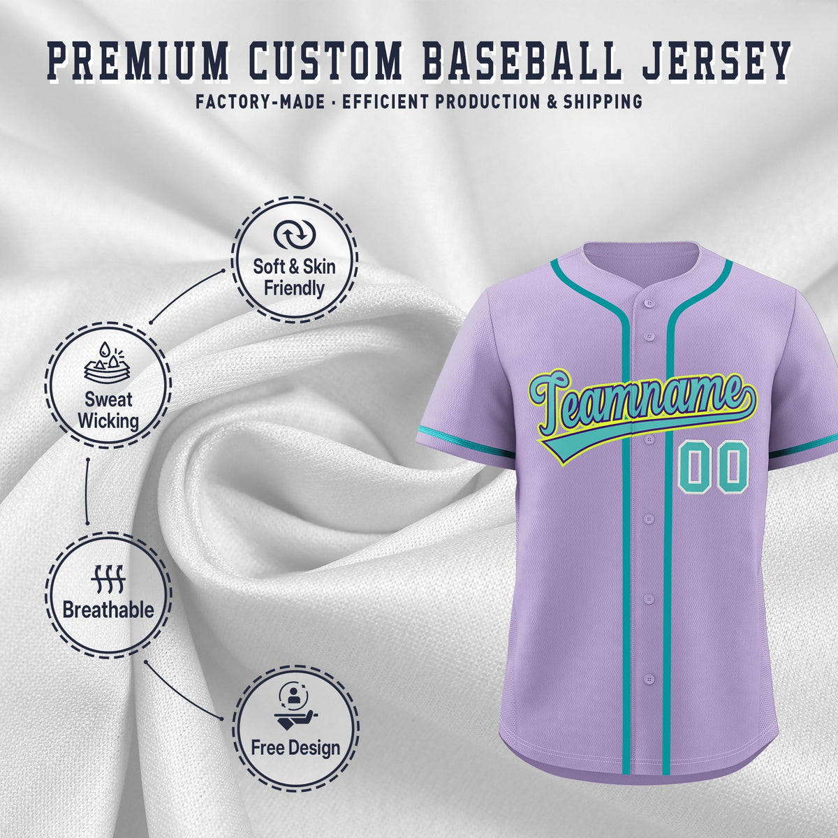 Custom Light Purple Classic Style Stitched Sports Uniform Personalized For Teams Quick Dry Baseball Jersey| KXKSHOP