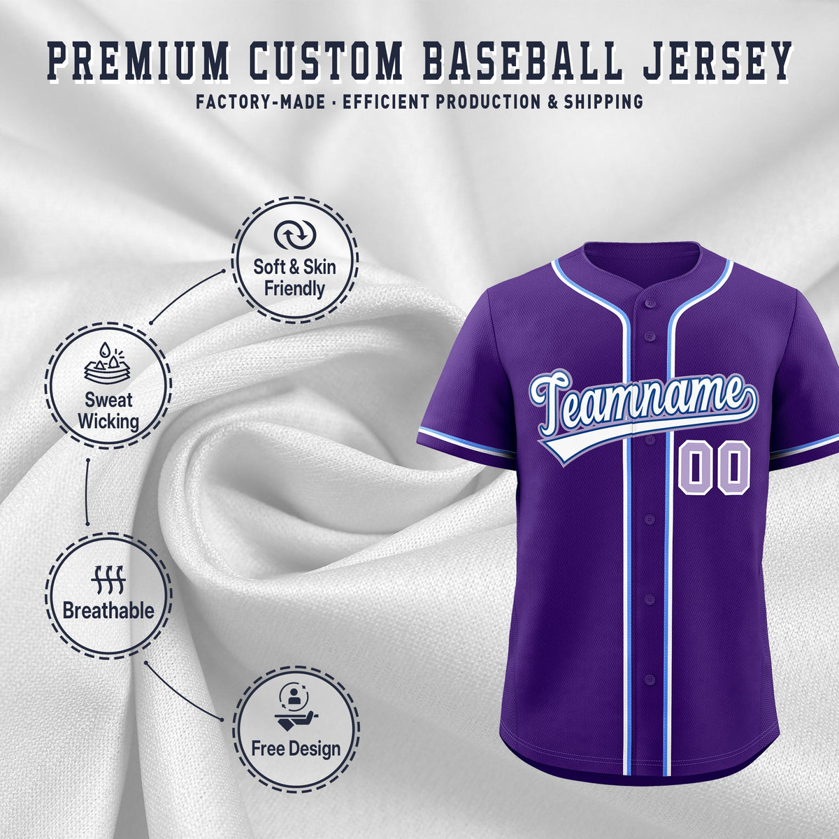 Custom Purple Classic Style Stitched Sports Uniform Personalized For Teams Lightweight Baseball Jersey| KXKSHOP